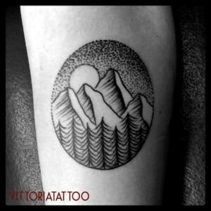 dotwork landscape tattoo