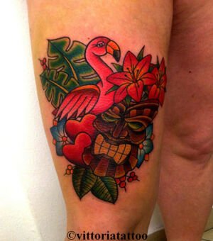 tiki flamingo old school tattoo